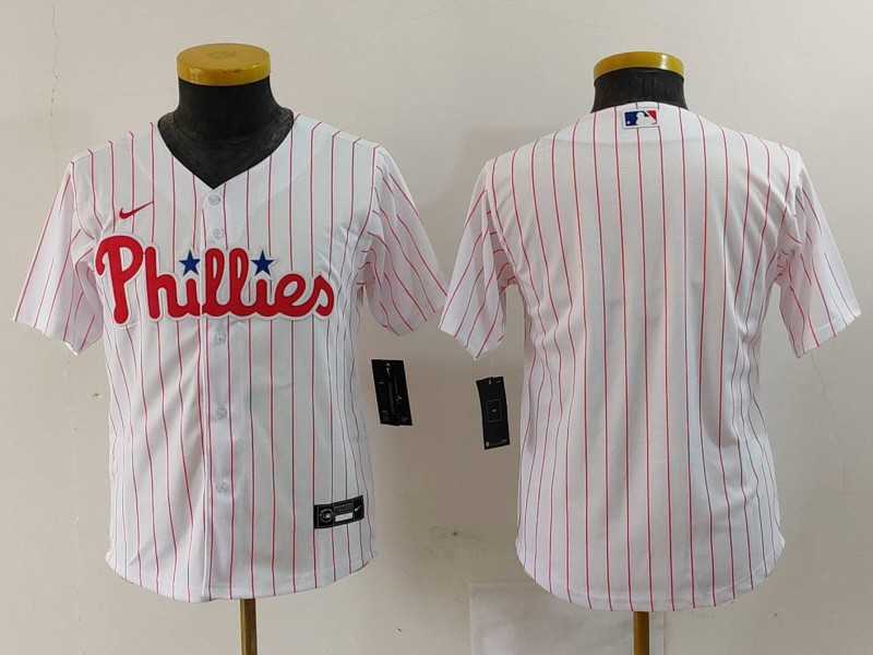 Youth Philadelphia Phillies Blank White Pinstripe Stitched Cool Base Jersey->mlb youth jerseys->MLB Jersey
